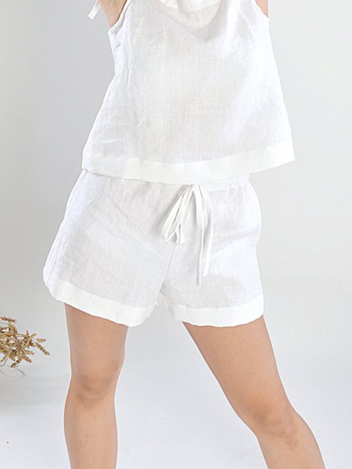 Loose Solid Lace Up Women Shorts