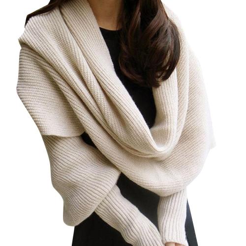 Knitted Wrap Scarf Women with Sleeves Knitted Scarf