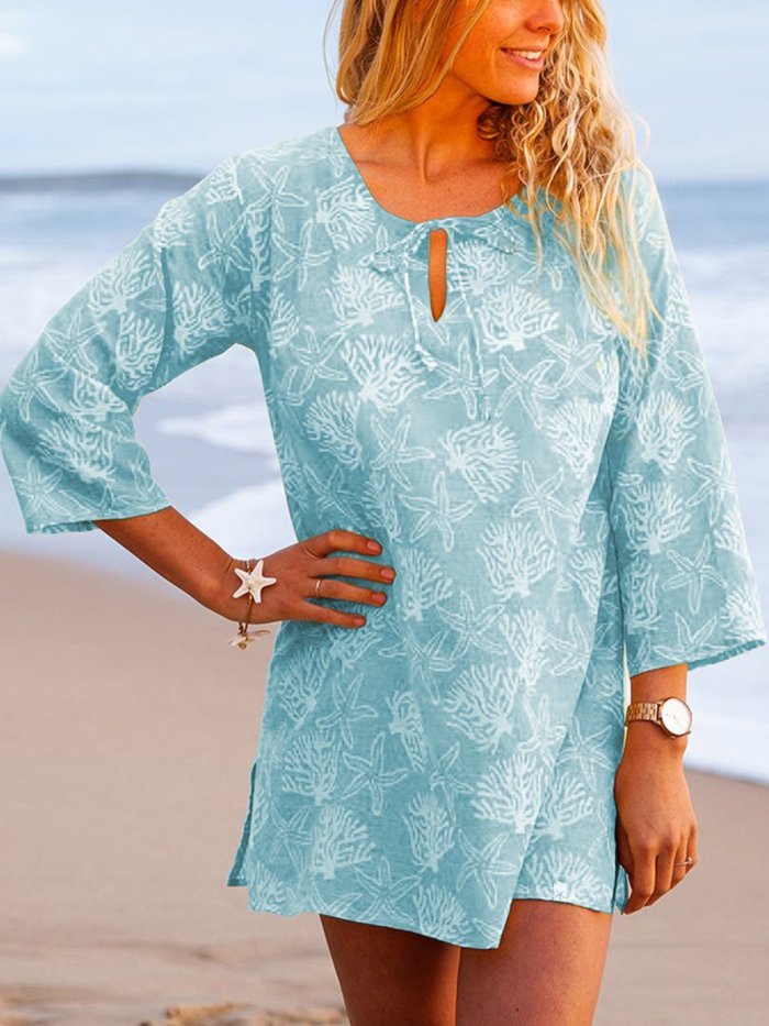 Plus Size Casual Printed 3/4 Sleeve Tops
