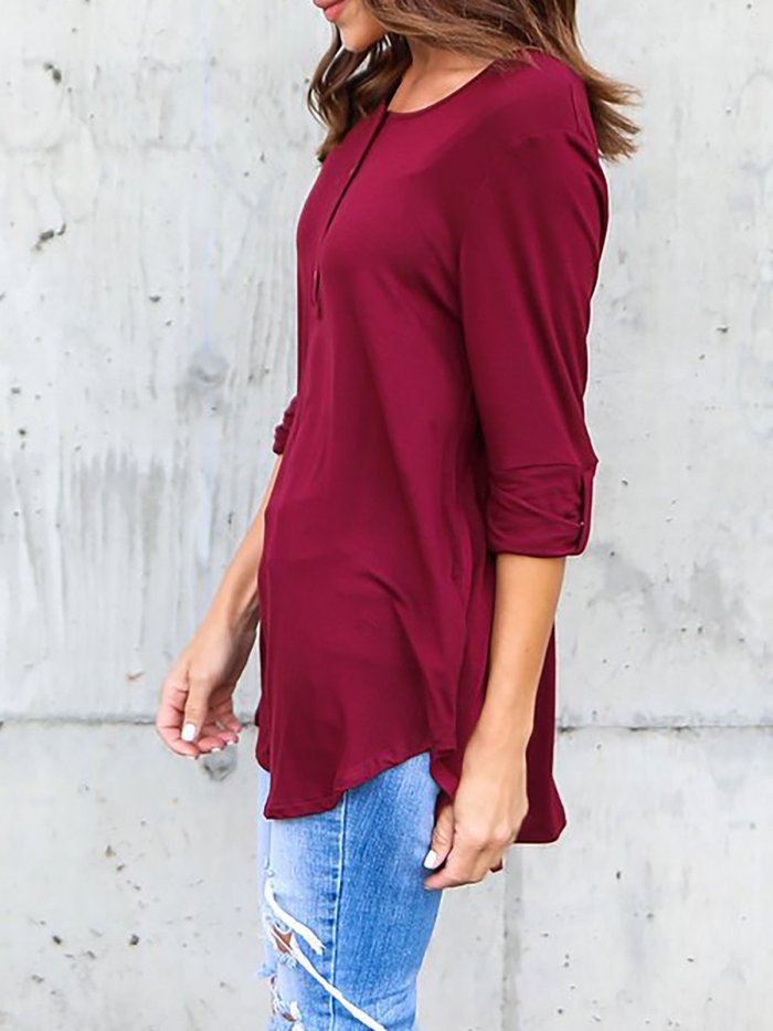 Solid Casual V neck Cotton T-Shirt