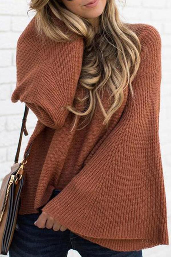 Sweet Casual Chic Loose Plain Flare Long Sleeve Sweater