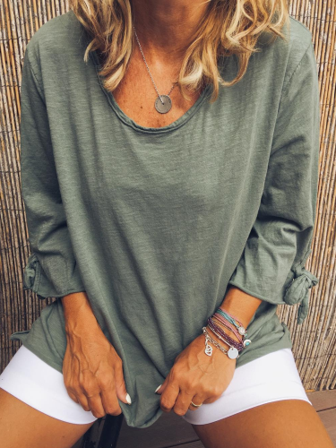 Crew Neck Long Sleeve Solid Shirts & Tops