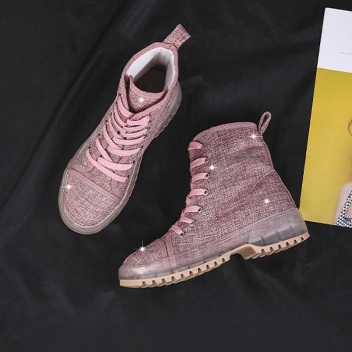 Euramerican Breathable Lace-Up Pure Color Ankle Boots