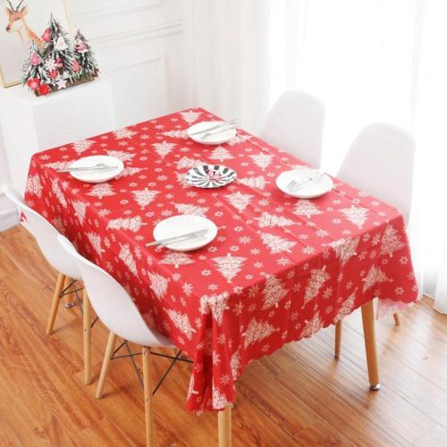 Christmas Linen Cotton Table Decor Nordic Snowflakes Deer Tree Mat Xmas Tablecloth