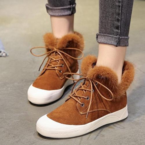 New Style Chelsea Boots Flocking Casual Lace-up Ankle Booties For Women