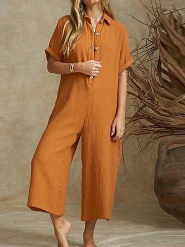 Women's Sexy Solid Short Sleeved Casual Jumpsuit