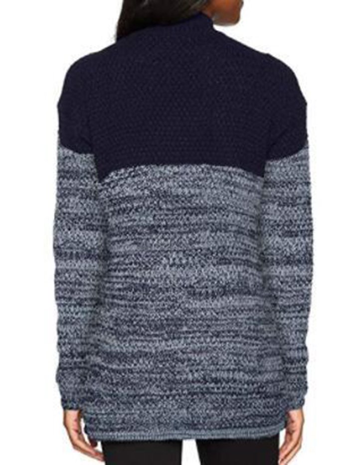 Blue Acrylic Casual Color-block Solid Sweater