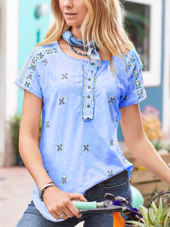 Buttoned Casual Short Sleeve Shirts & Tops
