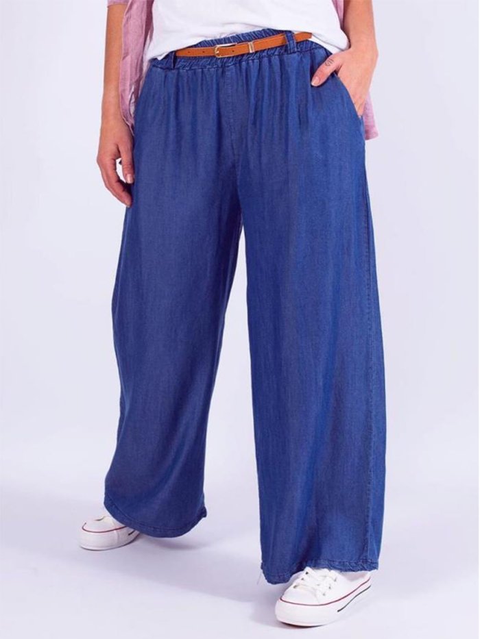 Blue Solid Casual Pants