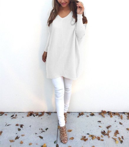 Loose Casual Pure Color Long-Sleeved Sweater