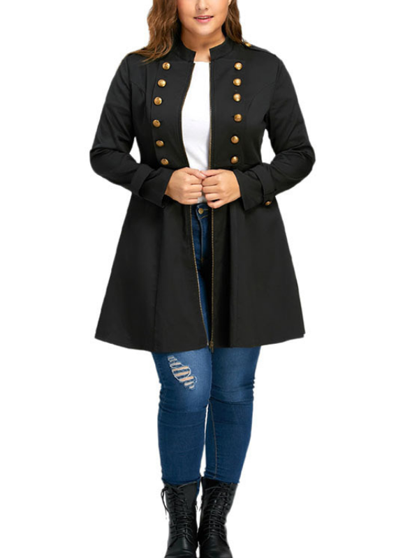 Vintage Cotton-Blend Buttoned Stand Collar Coat