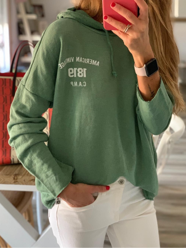 Green Long Sleeve Cotton-Blend Shirts & Tops