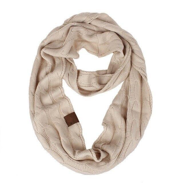 Knitted Cable Ring Scarf Women Soft Winter Infinity Scarves Cashmere Neck Circle Scarf