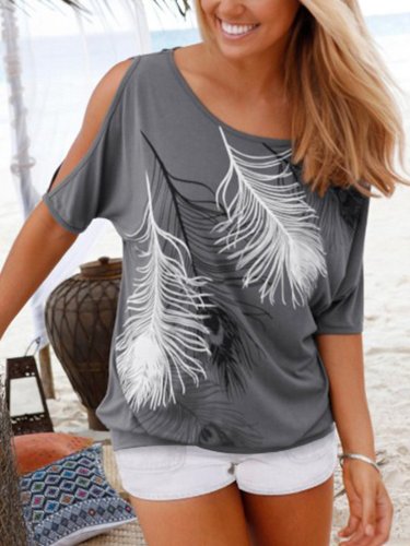 Short Sleeve Floral-Print Leaf Cotton Shirts & Tops