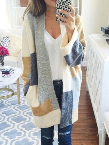 White Cotton V-Neck Casual Knitted Cardigan