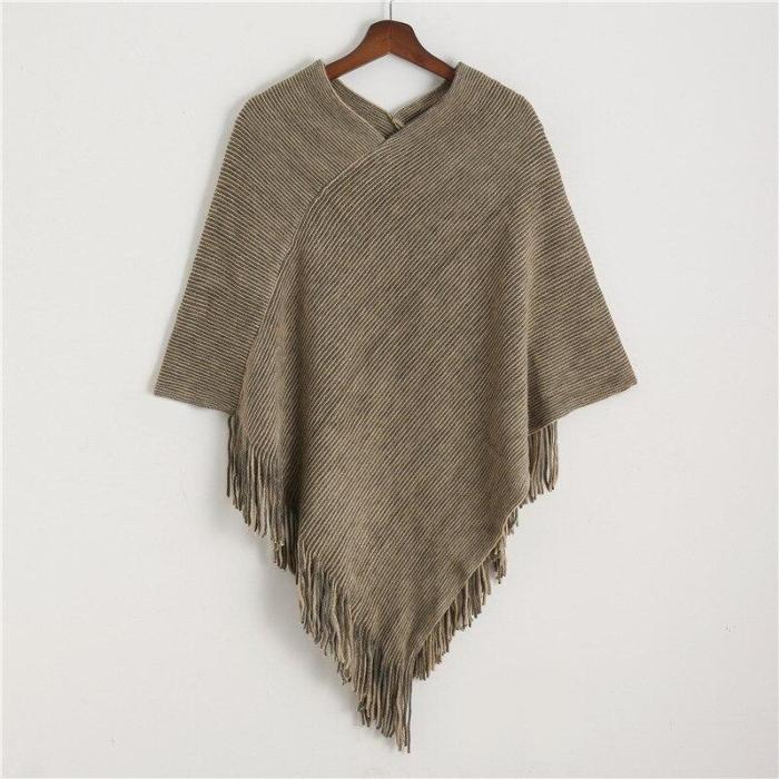 Winter Knit Women Scarf Solid Cashmere Poncho Capes for Lady High Quality Tassel Wool Ponchos