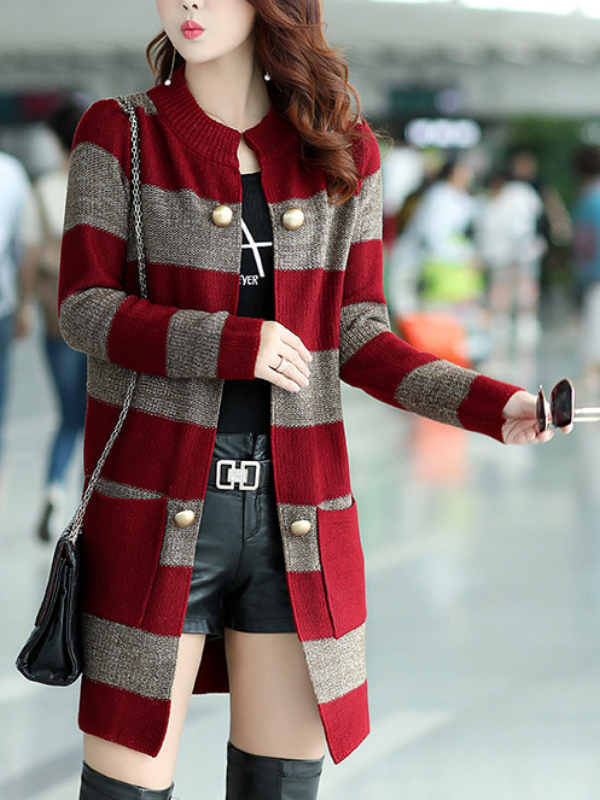 Long Sleeve Casual Knitted Cotton-Blend Coat