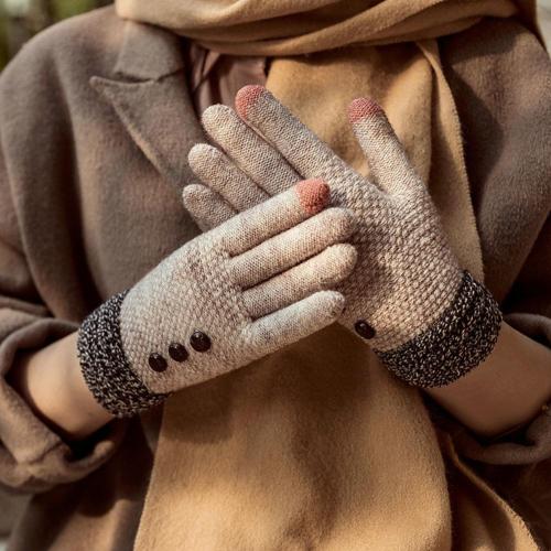 Korean Cold Winter Women Touch Screen Knit Gloves Plus Velvet Thick  Riding Outdoor Full Finger Mittens Gift