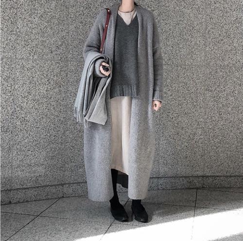 Autumn winter long knitwear simple solid color long sleeve coat loose casual sweater