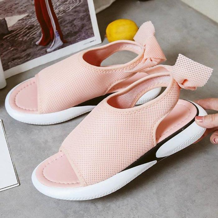 Women Mesh Fabric Sandals Casual Breathable Bowknot Embellished Shoes