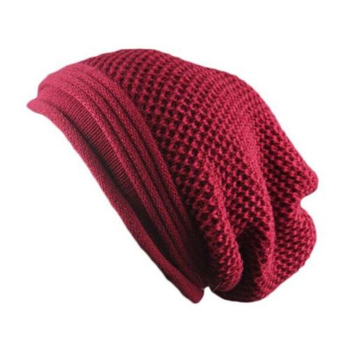 Pure Color Fold Knitted Caps Winter Beanies Acrylic Hats for Women and Men