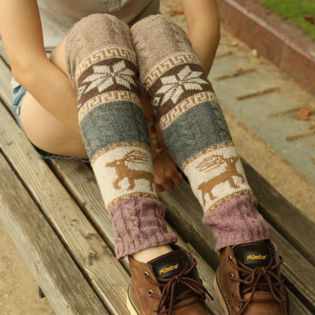 Fashion Leg Warmers Women Printed embroidery Warm Knee Crochet Warm Boot Cuffs Long Socks