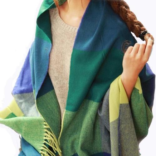 Wool Winter Warm Women Scarf Plaid Thick Blanket Shawls