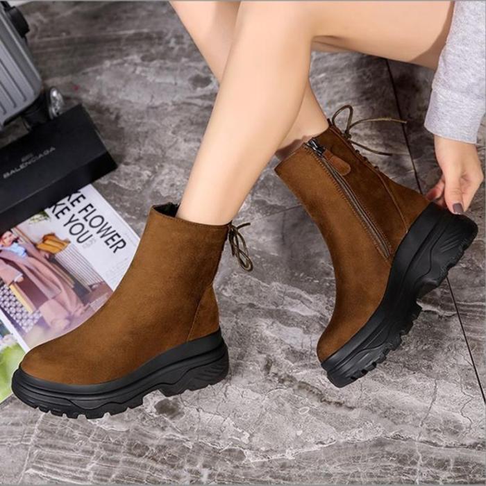 Womens Daily Flat Heel Artificial Suede Lace-up Boots Winter Snow Booties
