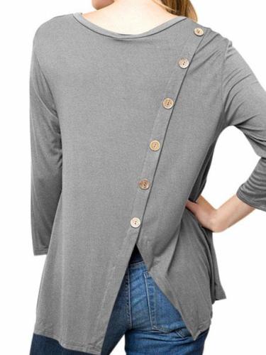 Buttoned Cotton-Blend Solid Casual Shirts & Tops