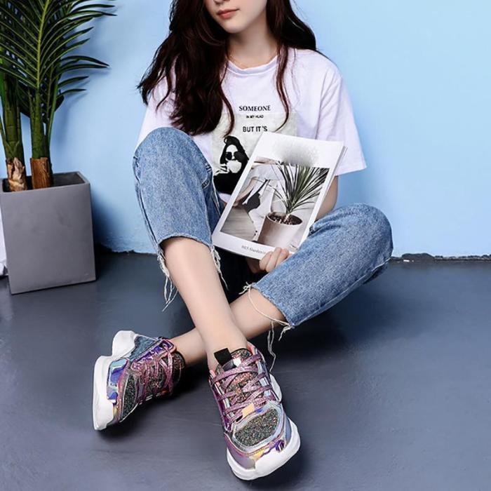 Women's Fashion Colorful Mirror Color Matching Platform Sneakers