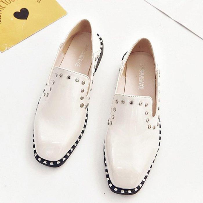 Women Patent leather Rivet Low Heel Loafers Casual Comfort Shoes