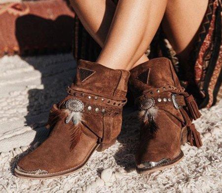 Brown Tassel Spring/fall Chunky Heel Faux Suede Boots