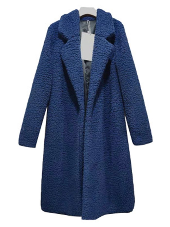 Plus Size Casual Solid Long Sleeve Fluffy Coat