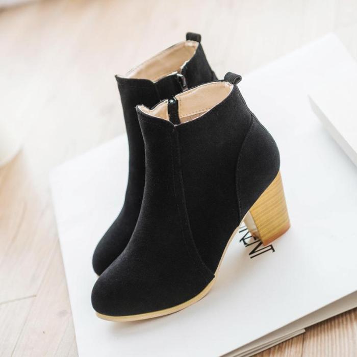 Round Toe Black Women's Ankle Slip-On Suede Boots