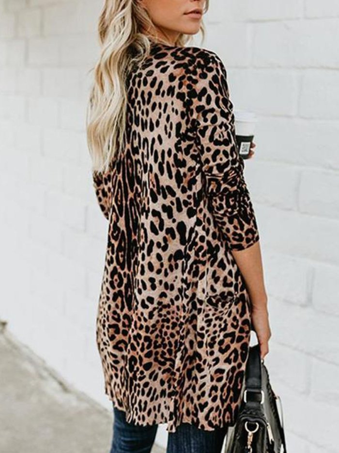 Long And Medium Leopard Loose Cardigan