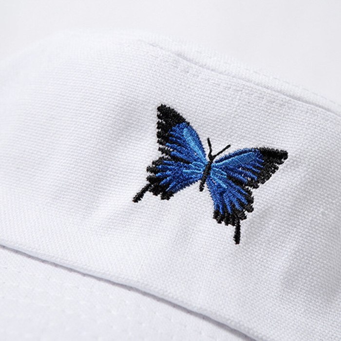Butterfly Embroidery Women Bucket Hats Fashion Foldable Anti-sunburn Bucket Sun Hat Cap