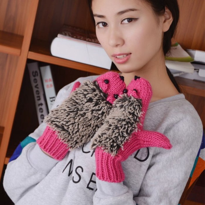 Winter Gloves for Women Knit Warm Fitness Gloves Hedgehog Heated Villus Wrist Mittens
