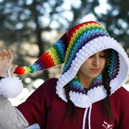 Women Winter Hats For Christmas Winter Thickening  Hat Crochet Rainbow Long Tail Knit Hat