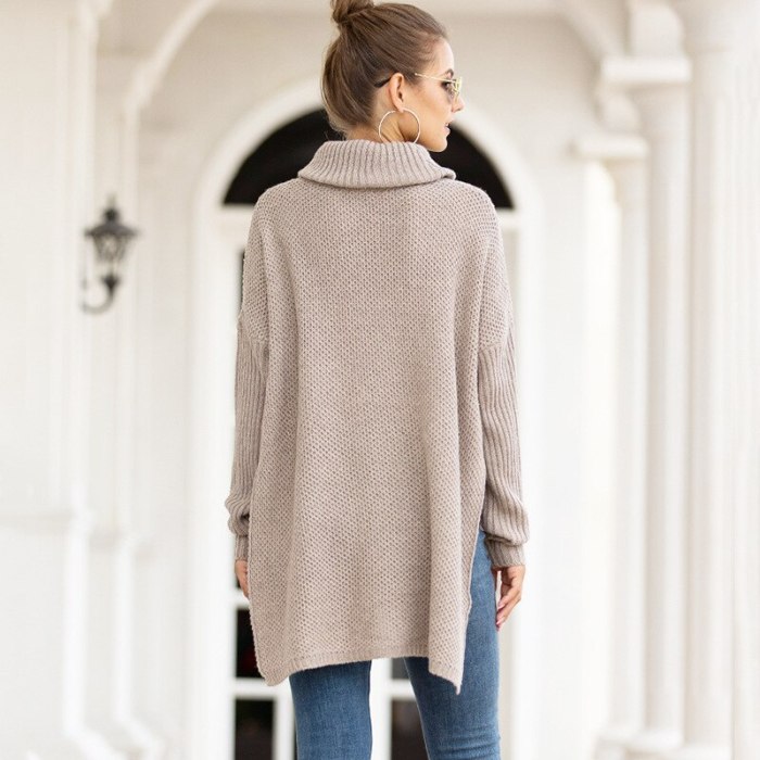 Winter Fashion Women's New Style Short Back High Neck Split Pullover Sweaters