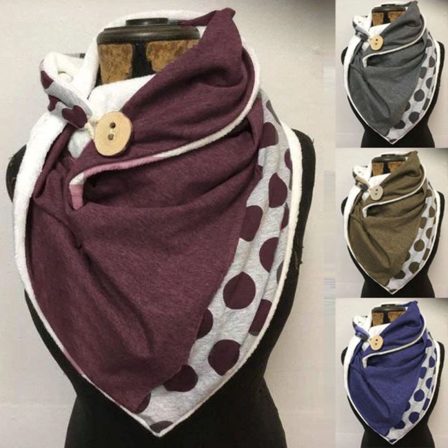 Women Printing Scarf Fashion Retro Multi-Purpose Shawl Button Scarf