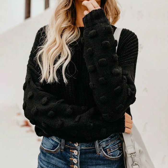Women's Sweater New Cropped Loose Puff Sleeve Knitted Sweater