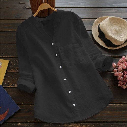 New Hot Cotton And Linen Women Casual Solid Shirts
