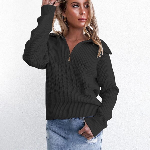 Sweater Women Plus Size Winter Clothes Turtleneck Long Sleeve zipper Pullover Casual Loose Oversized Blouse