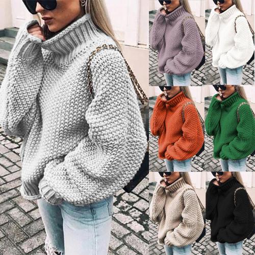 Women Patchwork Warm Knitted   Autumn Multicolor Block  Sweater