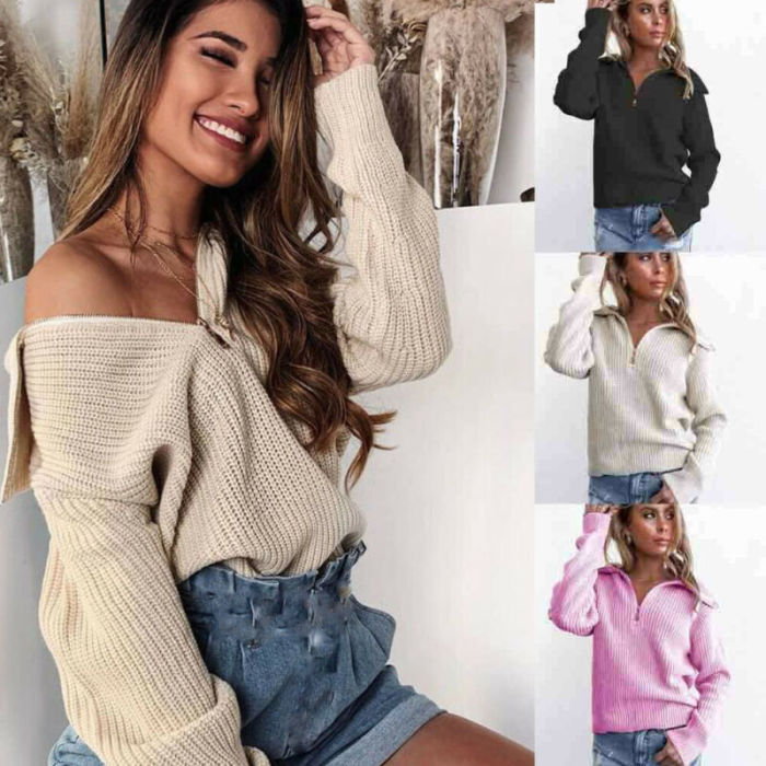 Sweater Women Plus Size Winter Clothes Turtleneck Long Sleeve zipper Pullover Casual Loose Oversized Blouse