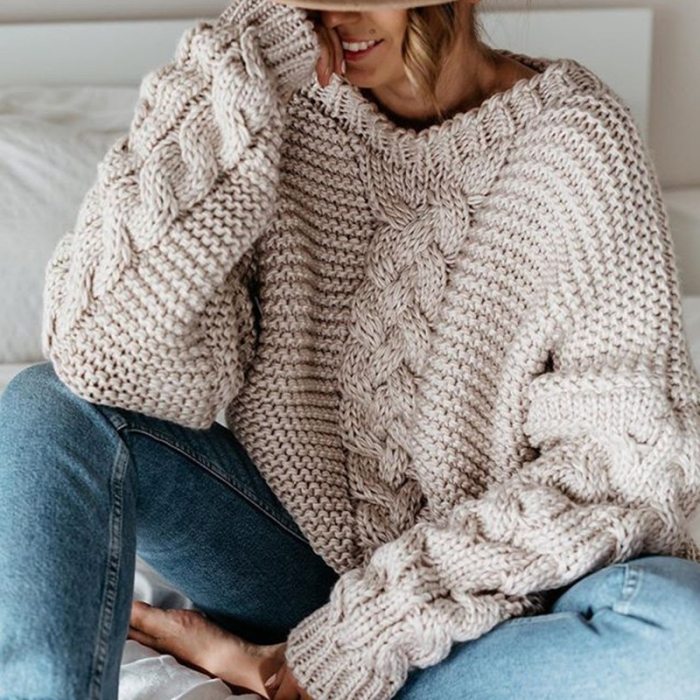 Women Winter Warm Casual V Neck Long Sleeve Solid Knitted Sweater