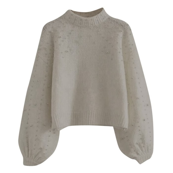 Winter Clothes Women Turtleneck Sweater Pearl Long Sleeve Pullover Sweater Jerseys