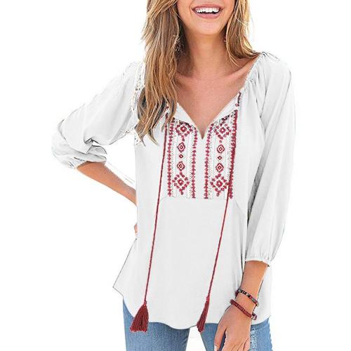 Summer Vintage Boho Ethnic Embroidery Casual Tops