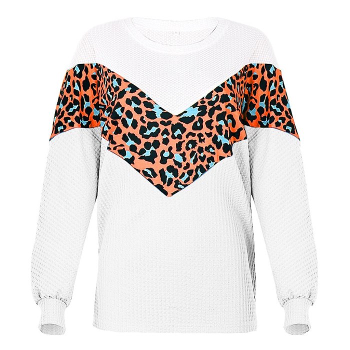 Leopard Print Woman Sweaters Comfortable Long Sleeve O-neck Pullover Tops Loose Sweater Femme Chandails
