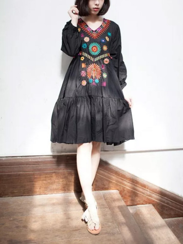 Boho Vintage Style Hand Embroidered Tunic  Dress